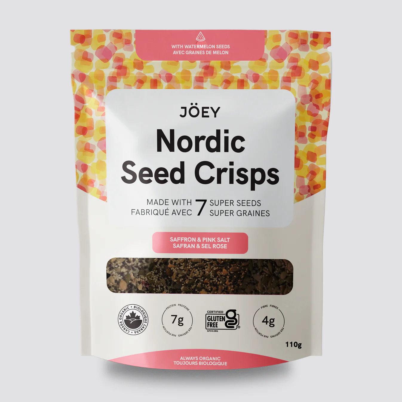 Joey Seed Crisps 110g bag - Saffron & Pink Salt